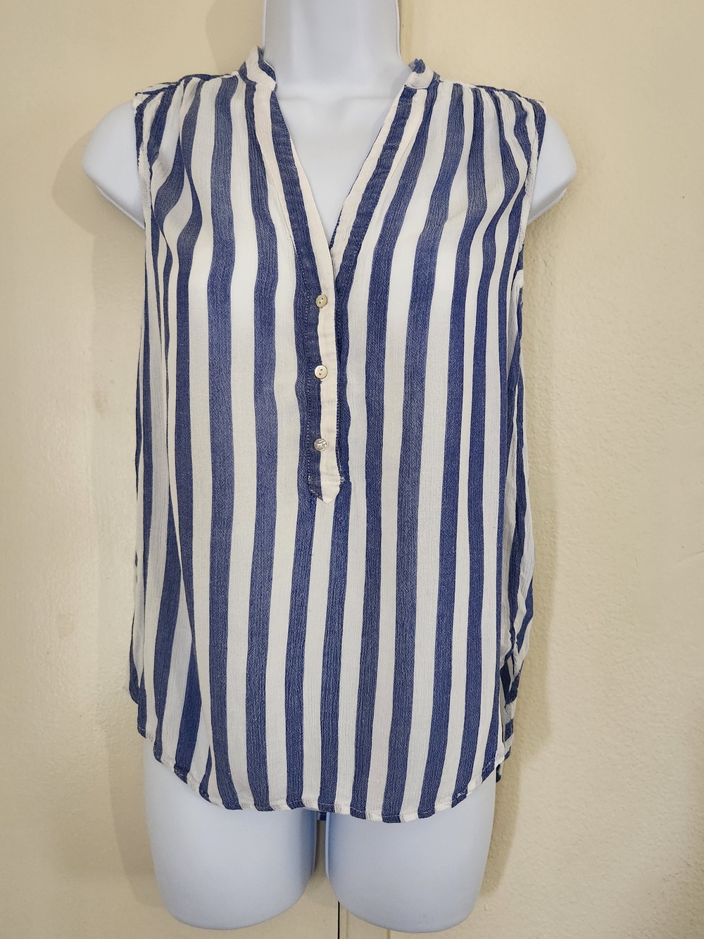 H&M Navy and White Vertical Stripe Sleeveless Button-Front Top